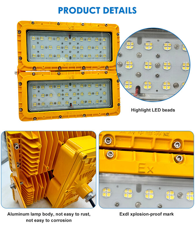 300W LED Explosionssicherheit Hochwasseraufleuchtung Notfallbatterie Backup 120min ATEX Egress Sicherheit IP66 Druckguss Aluminium ADC12